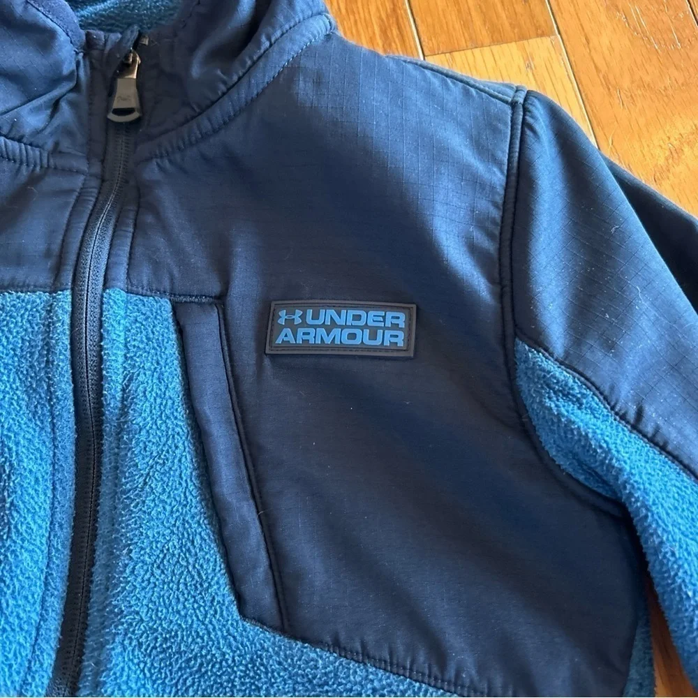 Under Armour Youth Boys Size 6 Full Zip Fleece Jacket Navy Blue Logo ColdGear